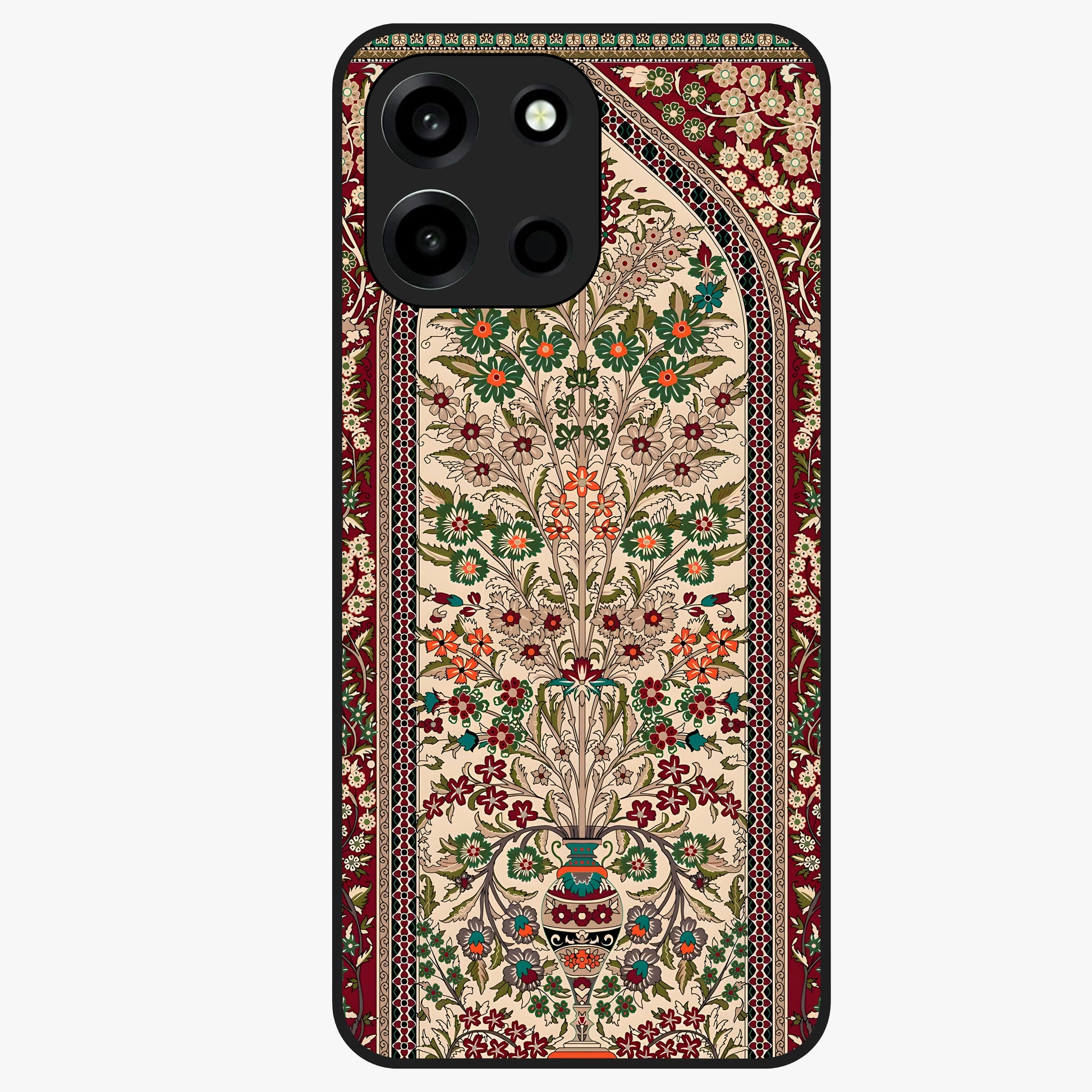 Persian Inspired Glass Case showing flat back view with ornate Persian style pattern artwork and glossy glass finish.
