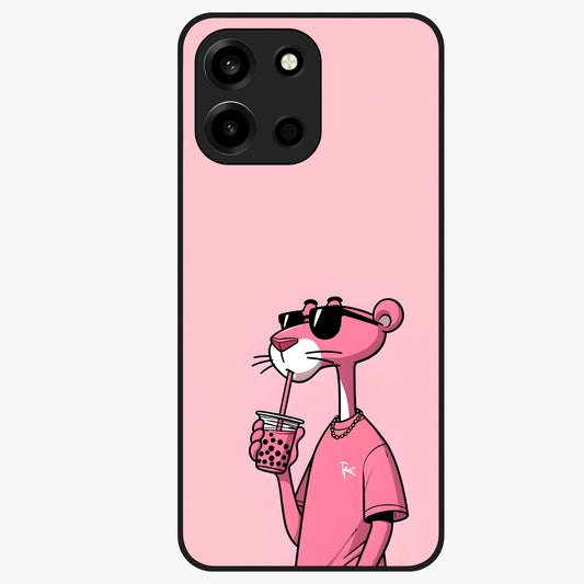Pink Panther Glass Case showing flat back view with iconic pink panther artwork and glossy glass finish.