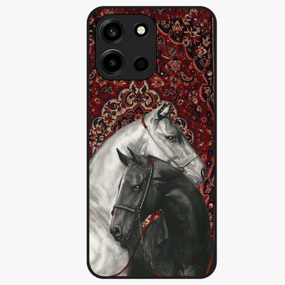 Regal Stallion Tapestry Glass Case showing flat back view with majestic horse tapestry artwork and glossy glass finish.