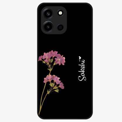 Riching Lavender Flower Custom Name Glass Case showing flat back view with lavender floral artwork and personalized name design.
