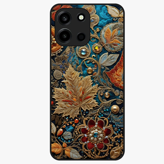 Royal Jewel Garden Glass Case showing flat back view with decorative floral garden artwork and glossy glass finish.