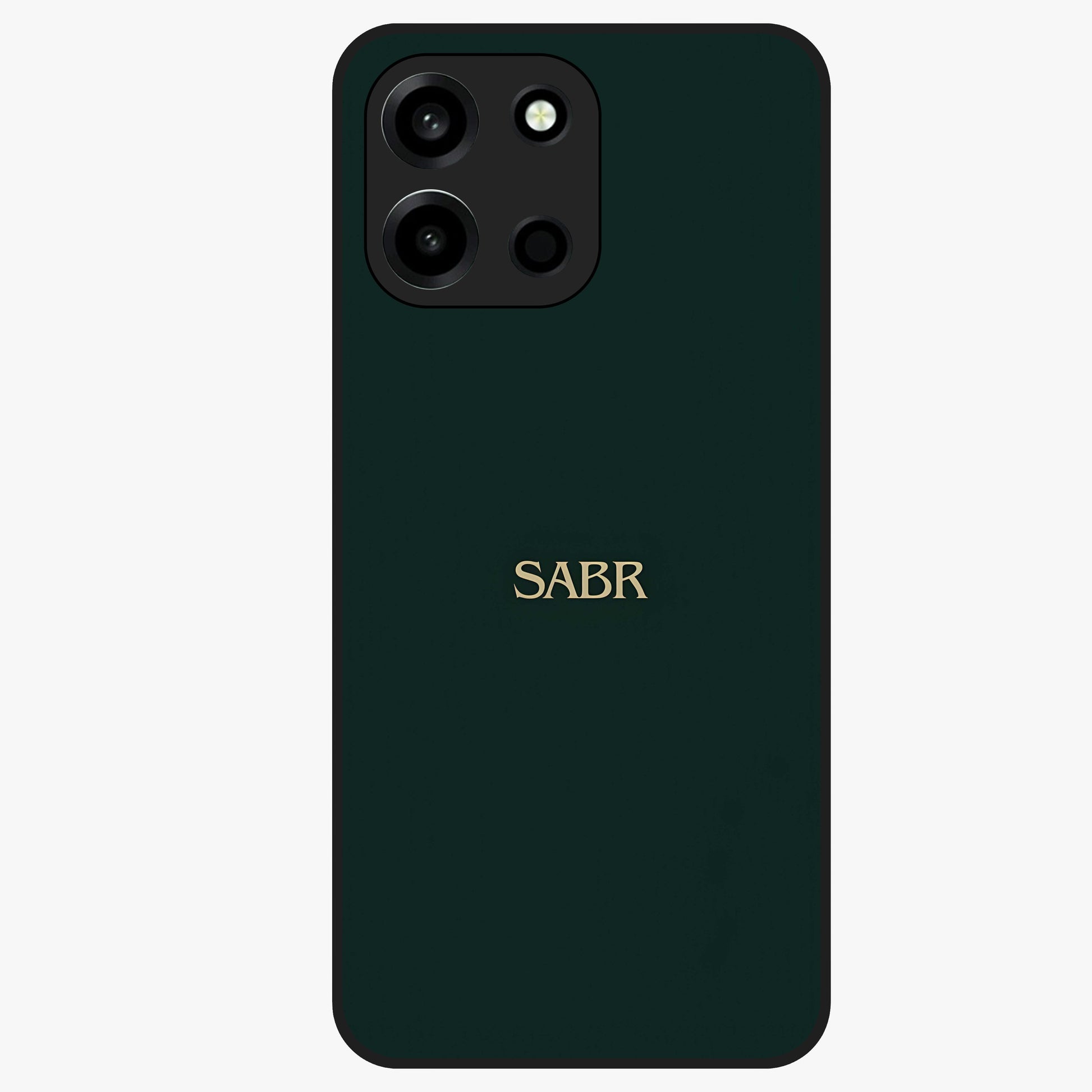 Sabr Minimal Patience Glass Case showing flat back view with minimalist typography artwork and glossy glass finish.