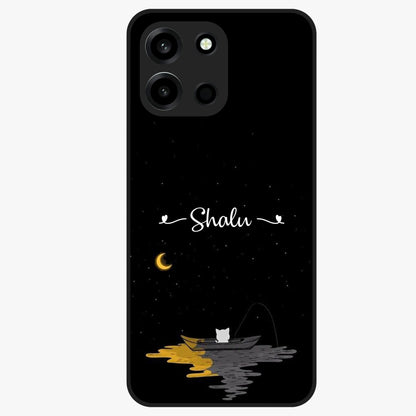 Silent Night Row Glass Case showing flat back view with calm night themed artwork and glossy glass finish.