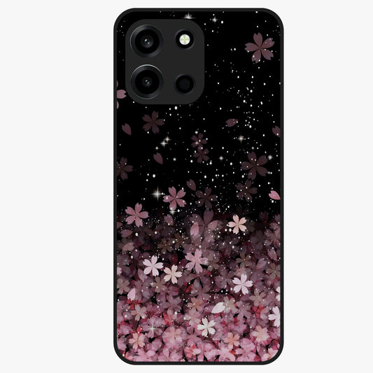Small Starry Flowers Glass Case showing flat back view with delicate starry floral artwork and glossy glass finish.