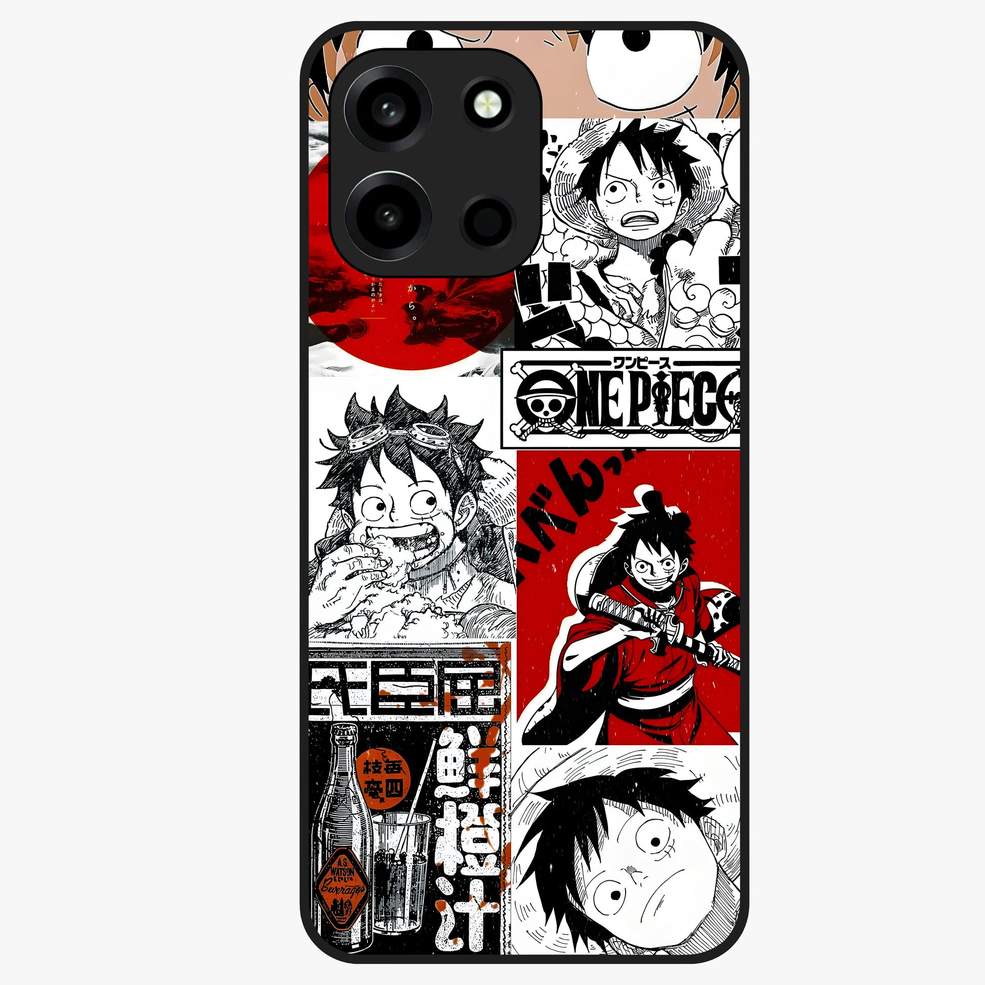 Strawhat Chaos Panels Glass Case showing flat back view with anime inspired chaos panel artwork and glossy glass finish.