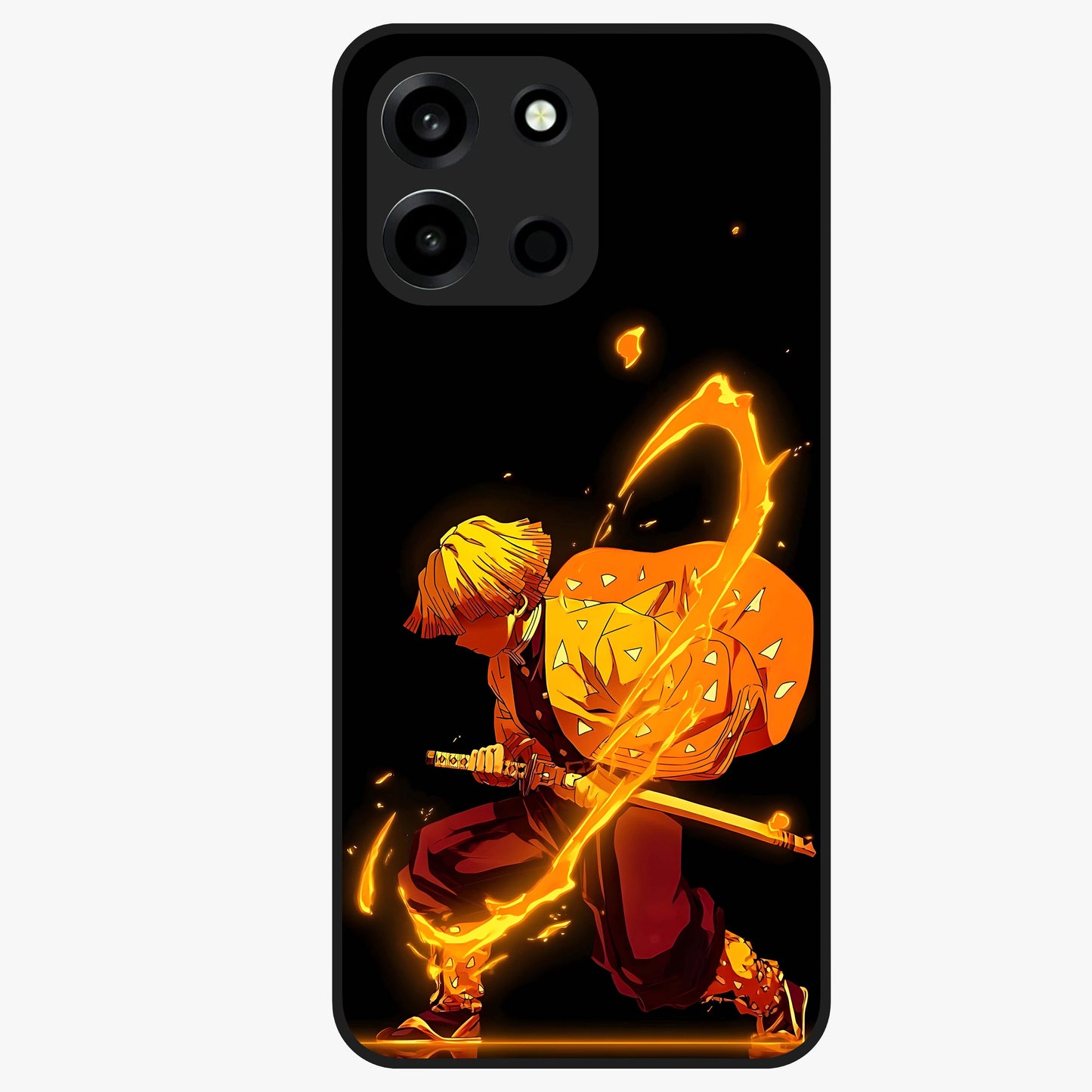 Thunder Flame Execution Glass Case showing flat back view with powerful flame and lightning artwork and glossy glass finish.