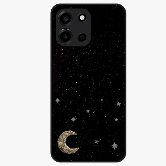Twinkle Star With Half Moon Glass Case showing flat back view with star and half moon artwork and glossy glass finish.