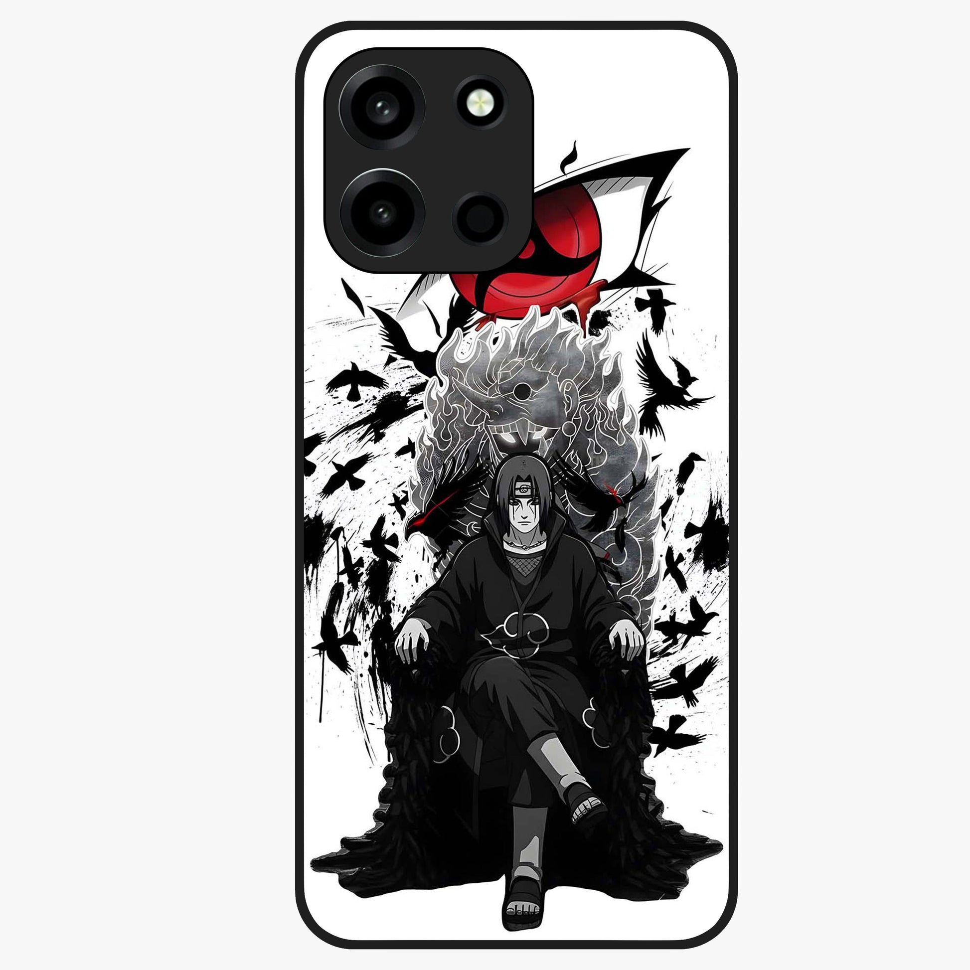 Uchiha Shadow Throne Glass Case showing flat back view with cosmic underwater themed artwork and glossy glass finish.