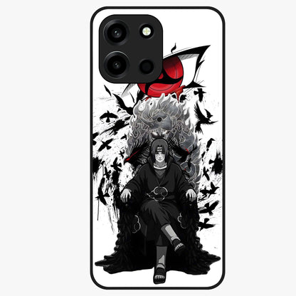 Uchiha Shadow Throne Glass Case showing flat back view with cosmic underwater themed artwork and glossy glass finish.