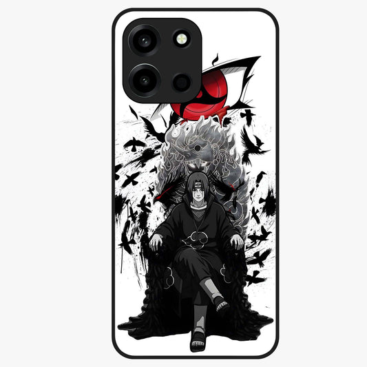 Uchiha Shadow Throne Glass Case showing flat back view with cosmic underwater themed artwork and glossy glass finish.