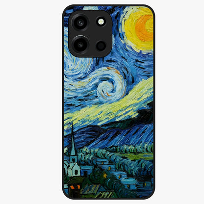 Van Gogh Art Glass Case showing flat back view with classic painterly artwork inspired by Van Gogh style and glossy glass finish.