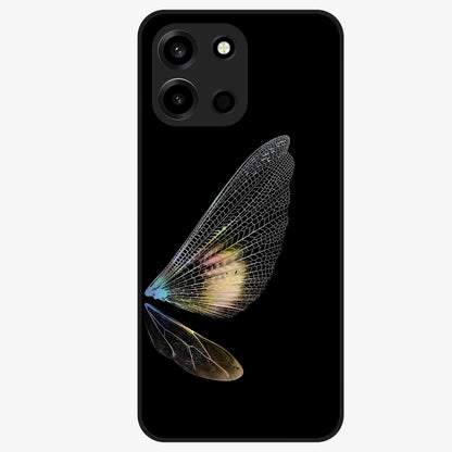 Whispers Of Wings Glass Case showing flat back view with graceful wing inspired artwork and glossy glass finish.