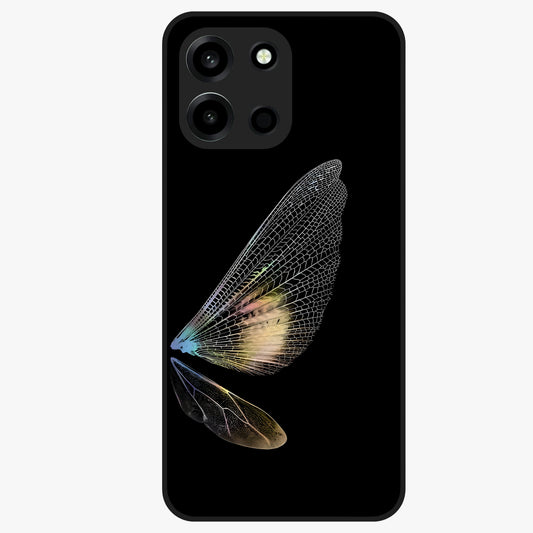 Whispers Of Wings Glass Case showing flat back view with graceful wing inspired artwork and glossy glass finish.