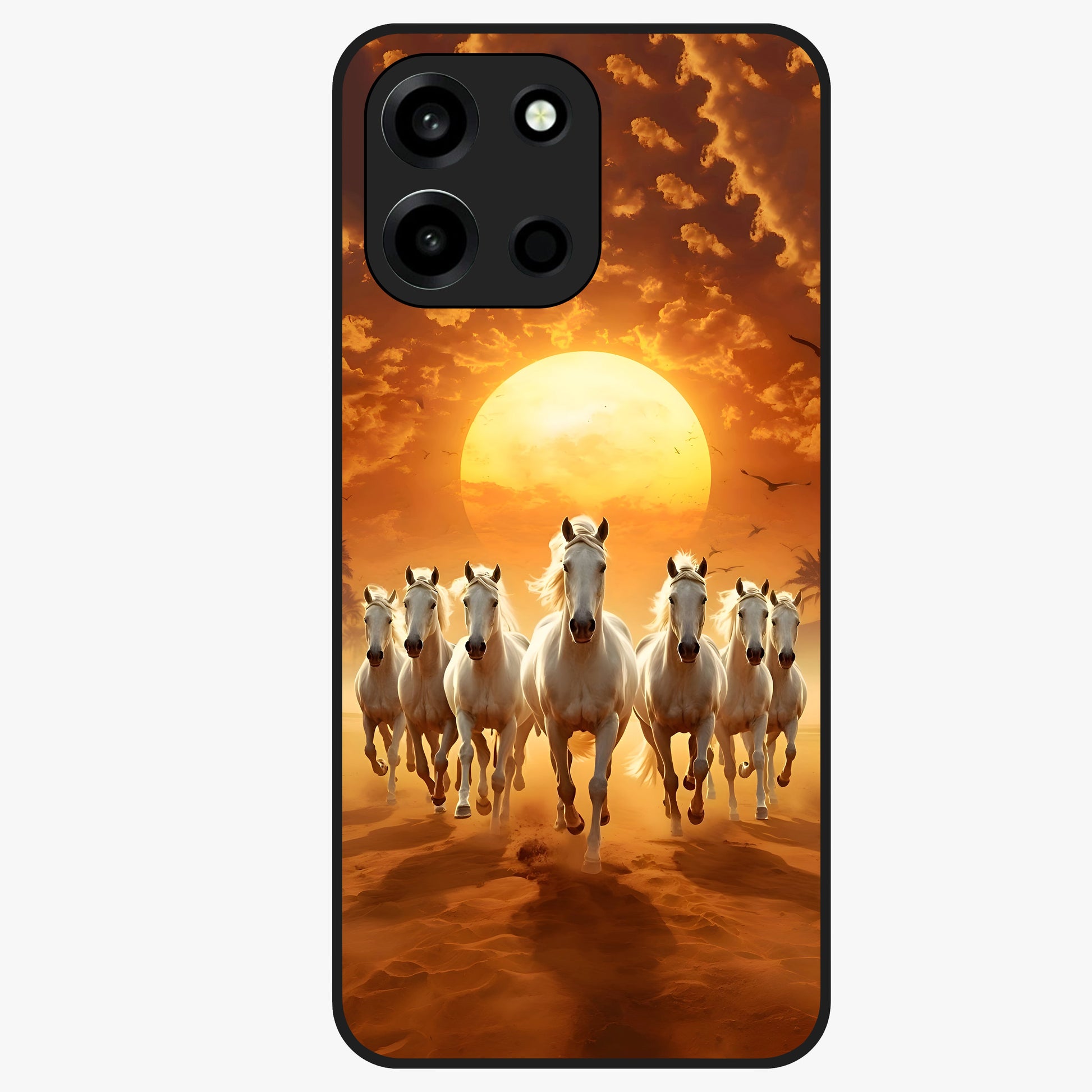 Wild Sunset Majesty Glass Case showing flat back view with majestic sunset landscape artwork and glossy glass finish.