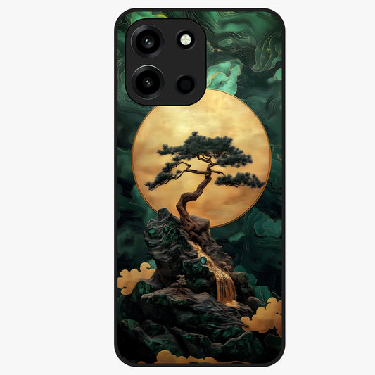 Zen Moon Rise Glass Case showing flat back view with calm moonrise artwork and glossy glass finish.