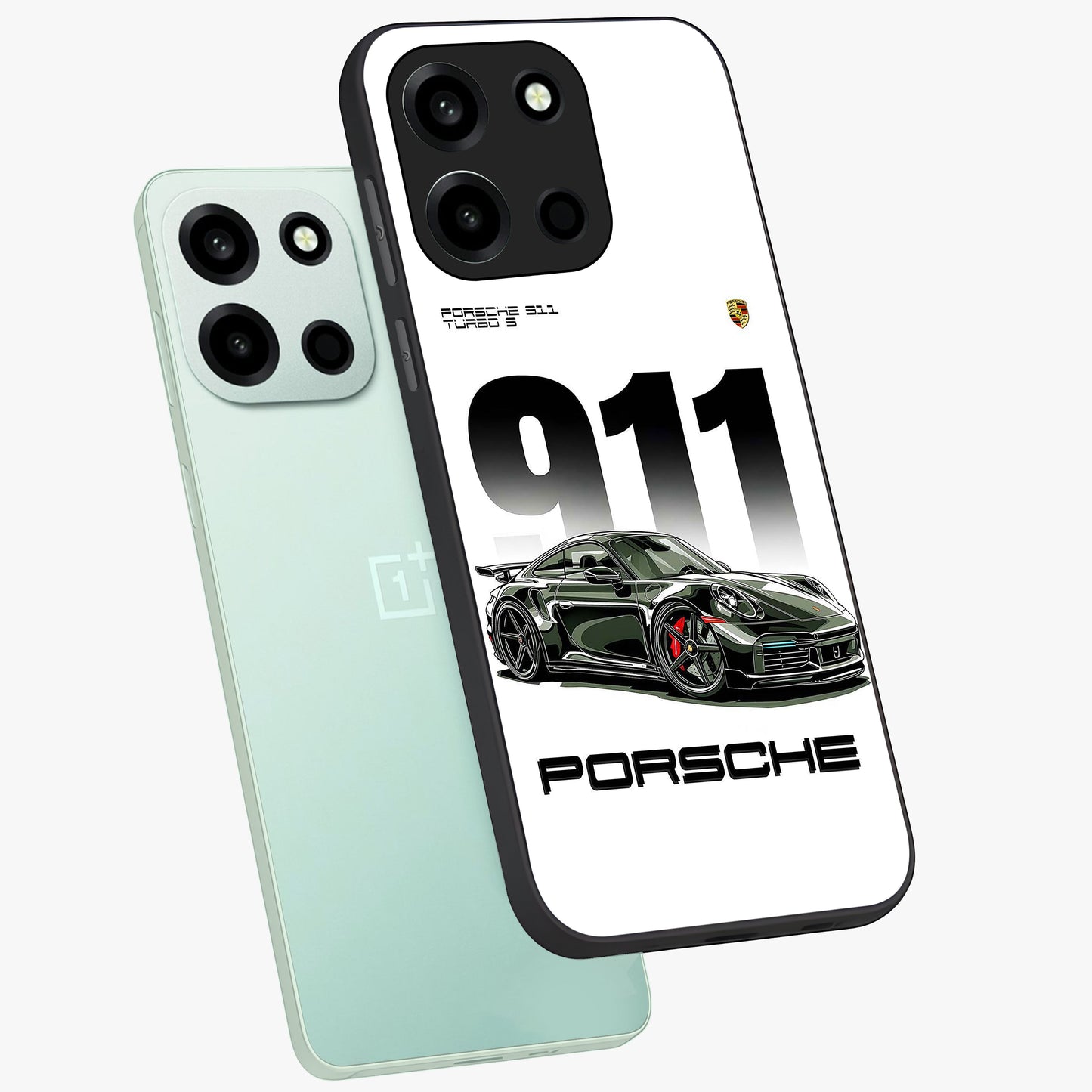 911 Turbo Dominance Glass Case displayed in premium angled mockup highlighting sporty car illustration and sleek glass surface.