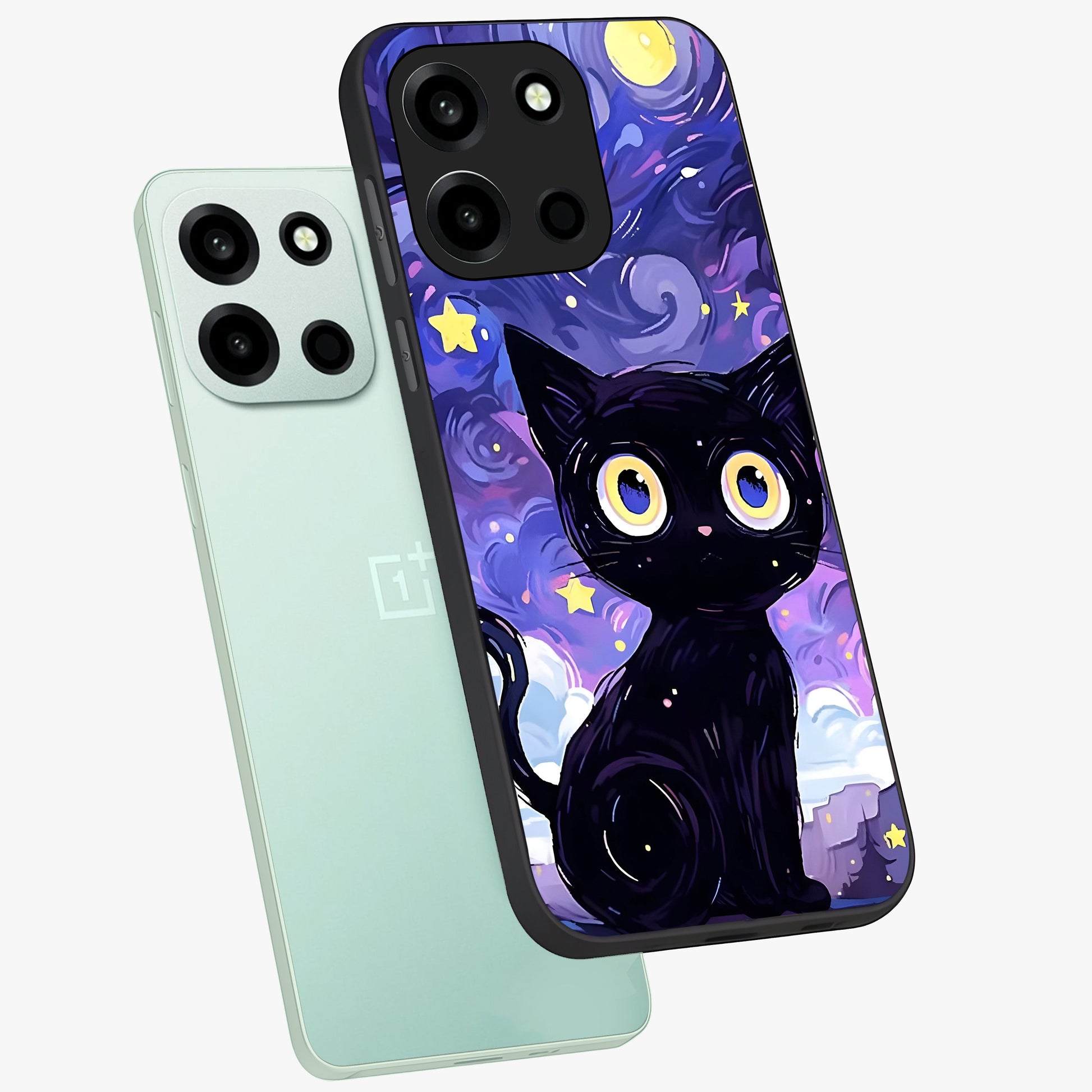 Abstract Cat Art Glass Case displayed in angled mockup highlighting modern abstract cat artwork and sleek glass surface.