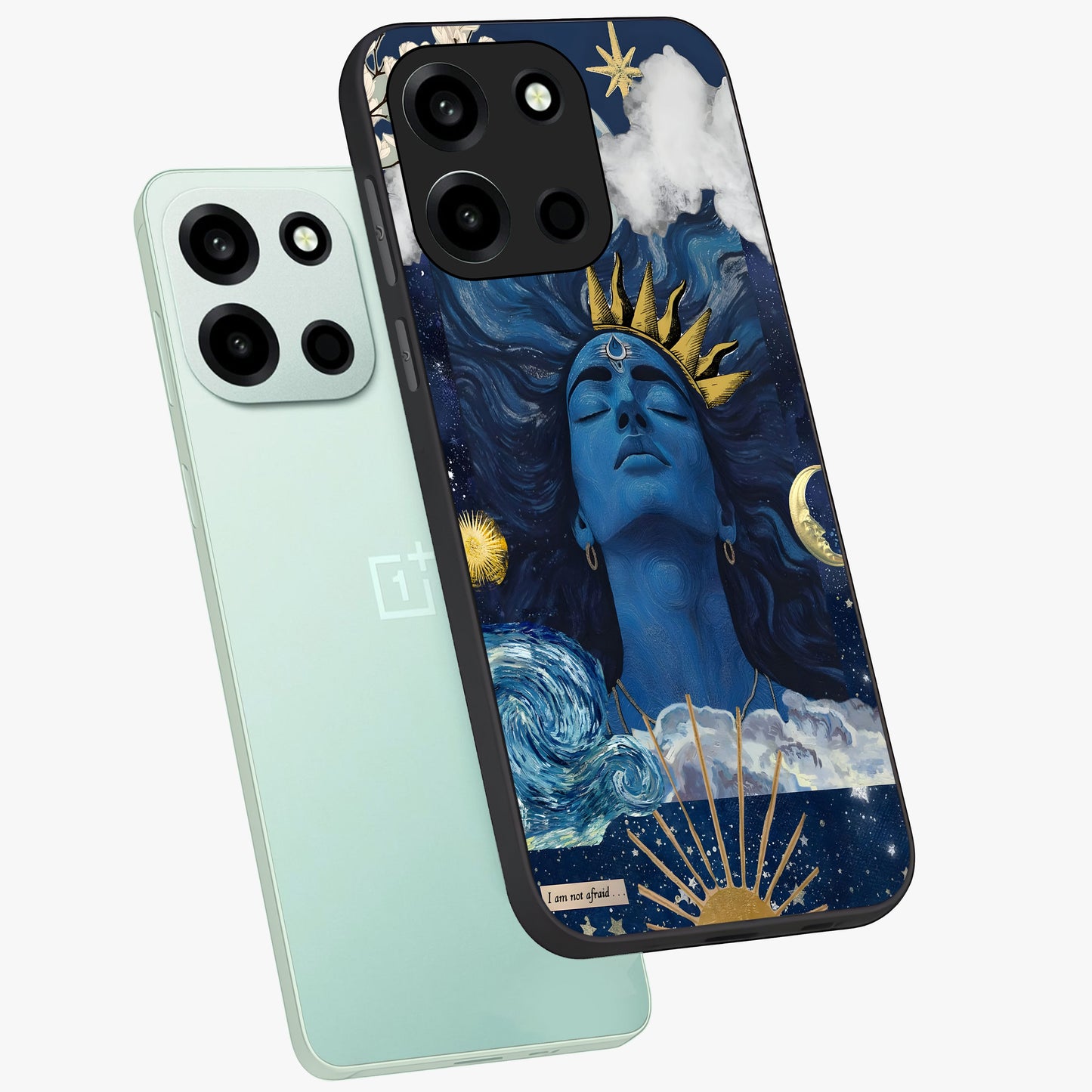 Aesthetic Lord Shiva Glass Case displayed in angled mockup highlighting spiritual Shiva illustration and sacred aesthetic design.