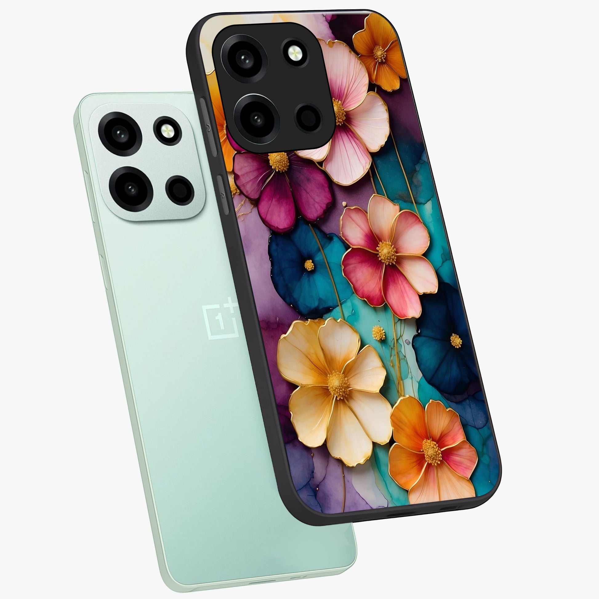 Artlyn Grace Flower Pattern Glass Case displayed in angled mockup highlighting delicate flower pattern design and smooth glass surface.
