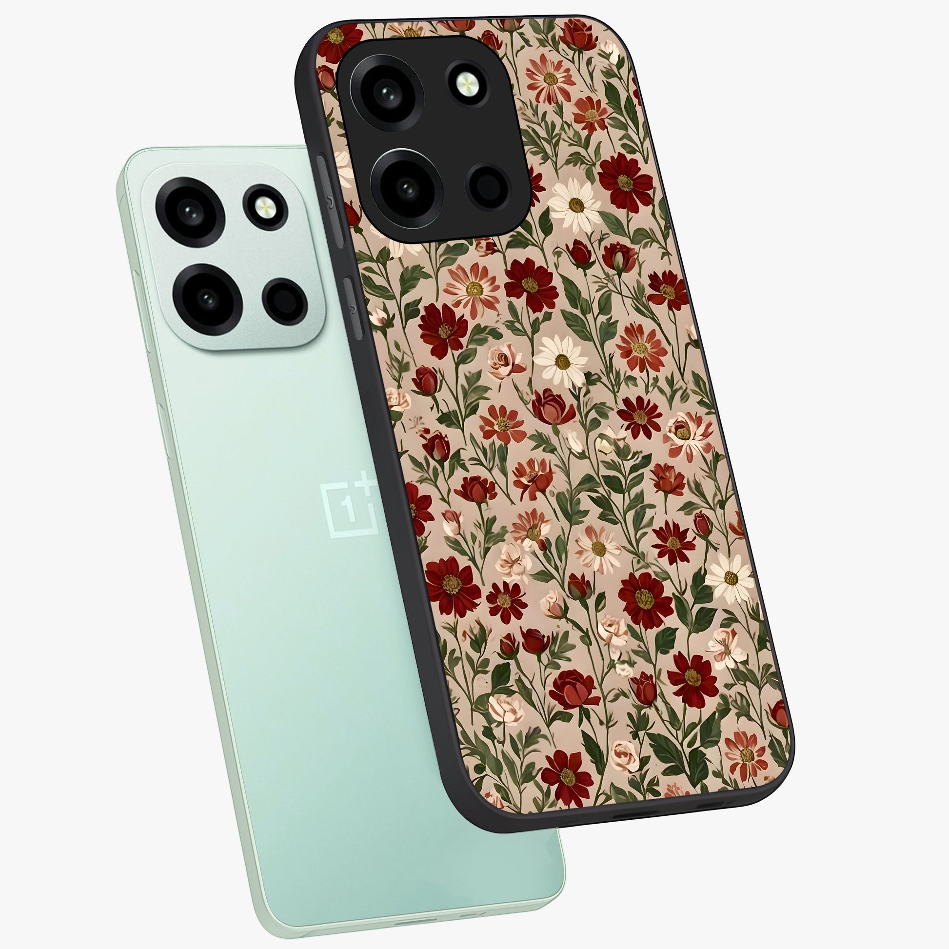 Biege Flower With Leaf Glass Case displayed in angled mockup highlighting minimal floral leaf design and elegant aesthetic.
