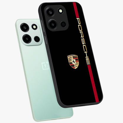 Black Minimal Porsche Glass Case displayed in angled mockup highlighting modern minimal car illustration and clean aesthetic design.
