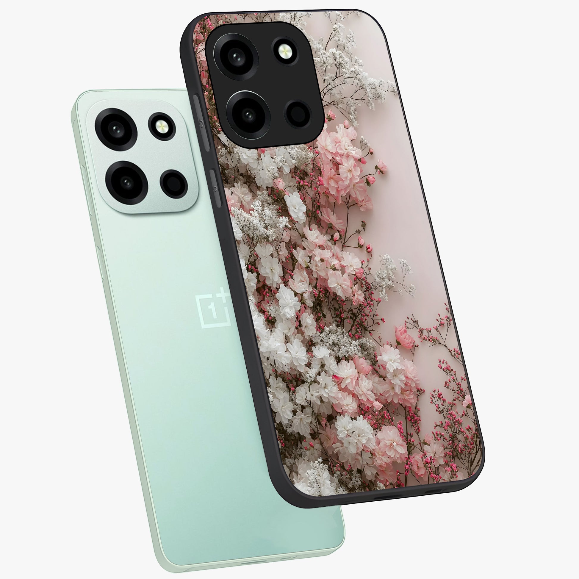 Blush Blossom Cloud Glass Case displayed in angled mockup highlighting soft cloud and blossom design with pastel aesthetic.