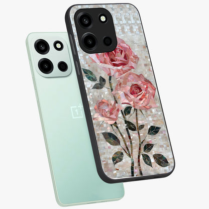 Blush Mosaic Bloom Glass Case displayed in angled mockup highlighting artistic mosaic flower pattern with aesthetic design.