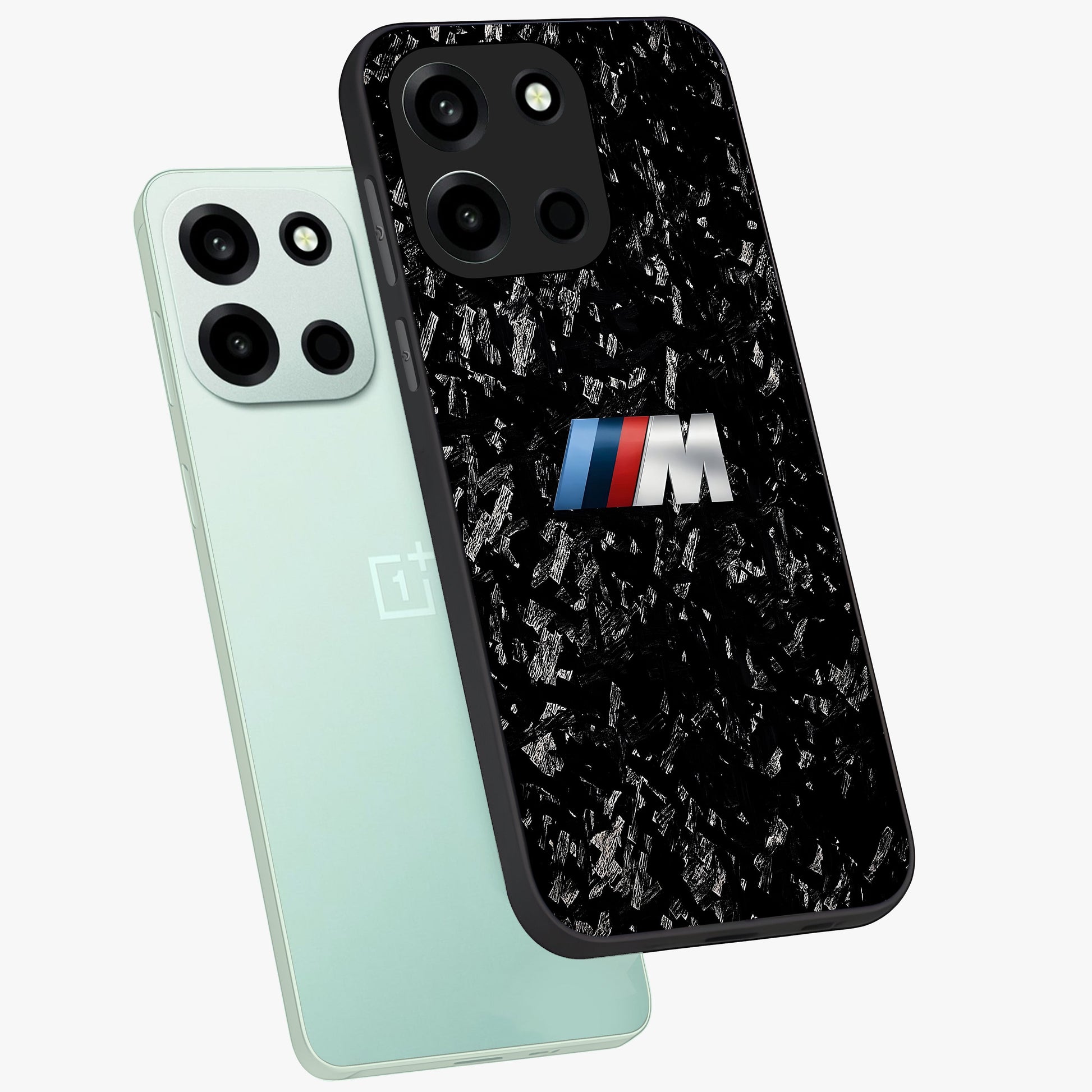 Carbon Speed Mark Glass Case displayed in angled mockup highlighting racing inspired carbon design and sleek aesthetic style.