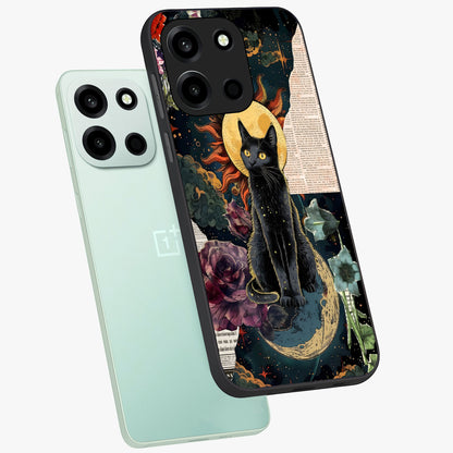 Celestial Black Cat Glass Case displayed in angled mockup highlighting cosmic black cat design with celestial aesthetic.