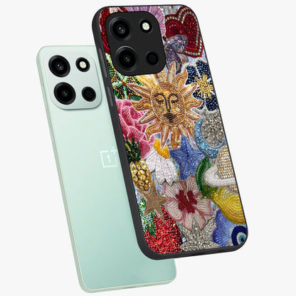 Celestial Floral and Playful Glass Case displayed in angled mockup highlighting playful floral design with dreamy celestial elements.