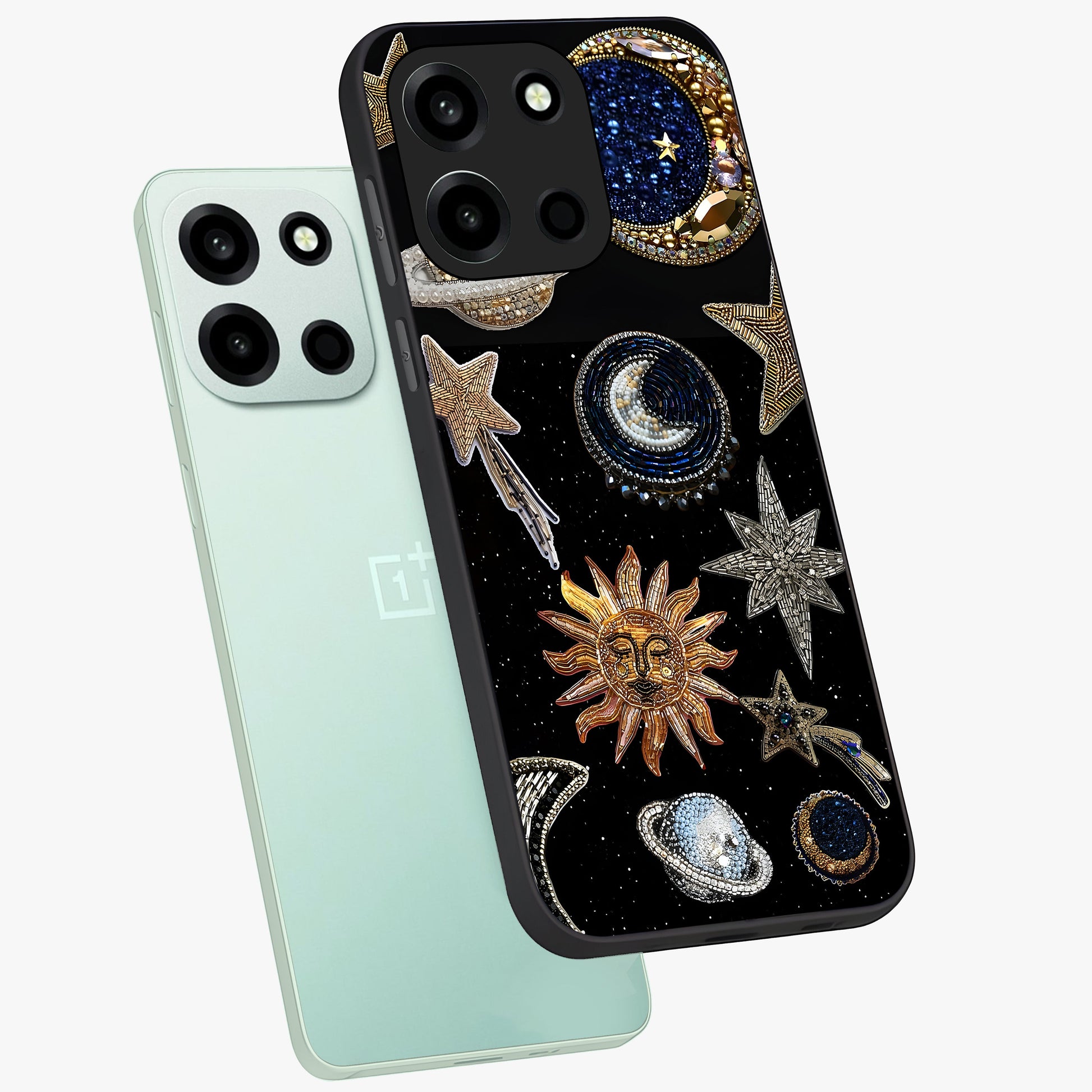 Celestial Gem Constellations Glass Case displayed in angled mockup highlighting gemstone inspired constellation design.