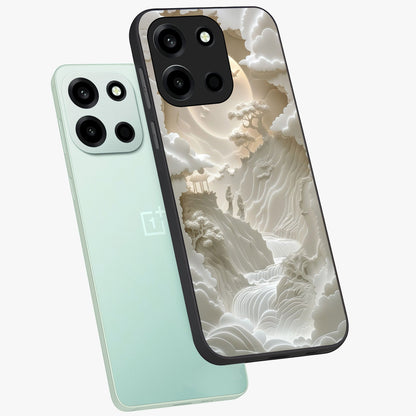 Celestial Origami Glass Case displayed in angled mockup highlighting geometric origami design with cosmic aesthetic theme.