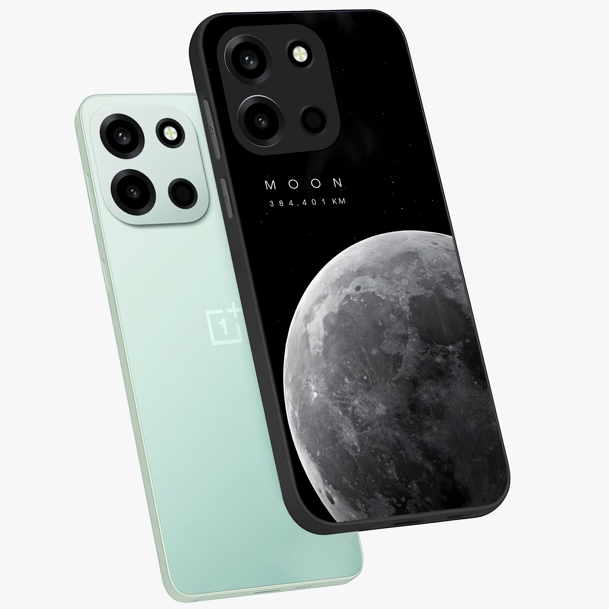 Cosmic Moon Glow Glass Case displayed in angled mockup highlighting celestial moon design with cosmic aesthetic theme.