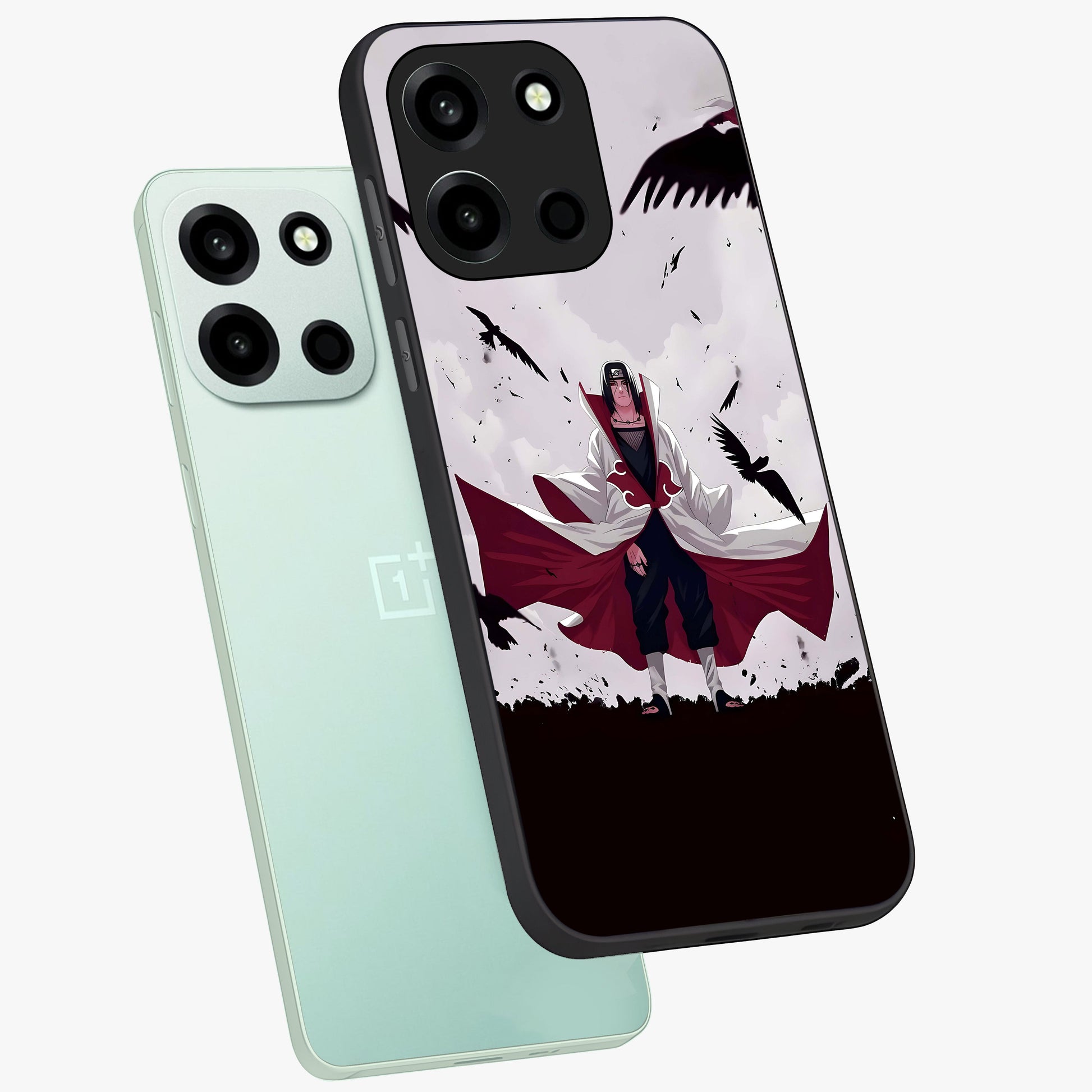 Crimson Crow Ascension Glass Case displayed in angled mockup highlighting powerful crow illustration with dark crimson aesthetic.