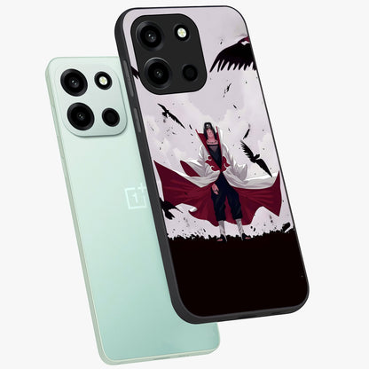 Crimson Crow Ascension Glass Case displayed in angled mockup highlighting powerful crow illustration with dark crimson aesthetic.