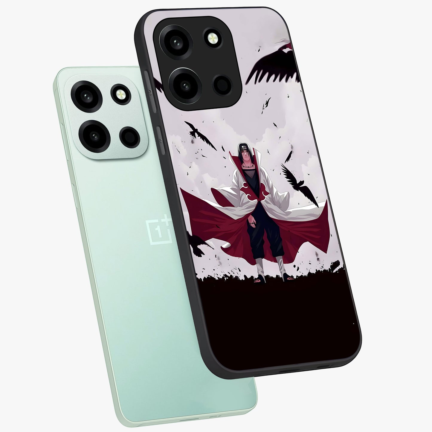 Crimson Crow Ascension Glass Case displayed in angled mockup highlighting powerful crow illustration with dark crimson aesthetic.
