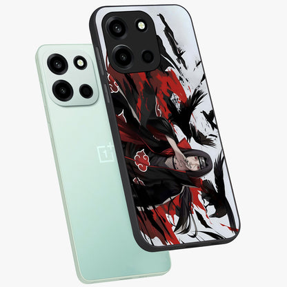 Crimson Crow Illusion Glass Case displayed in angled mockup highlighting mysterious crow graphic with dark aesthetic style.