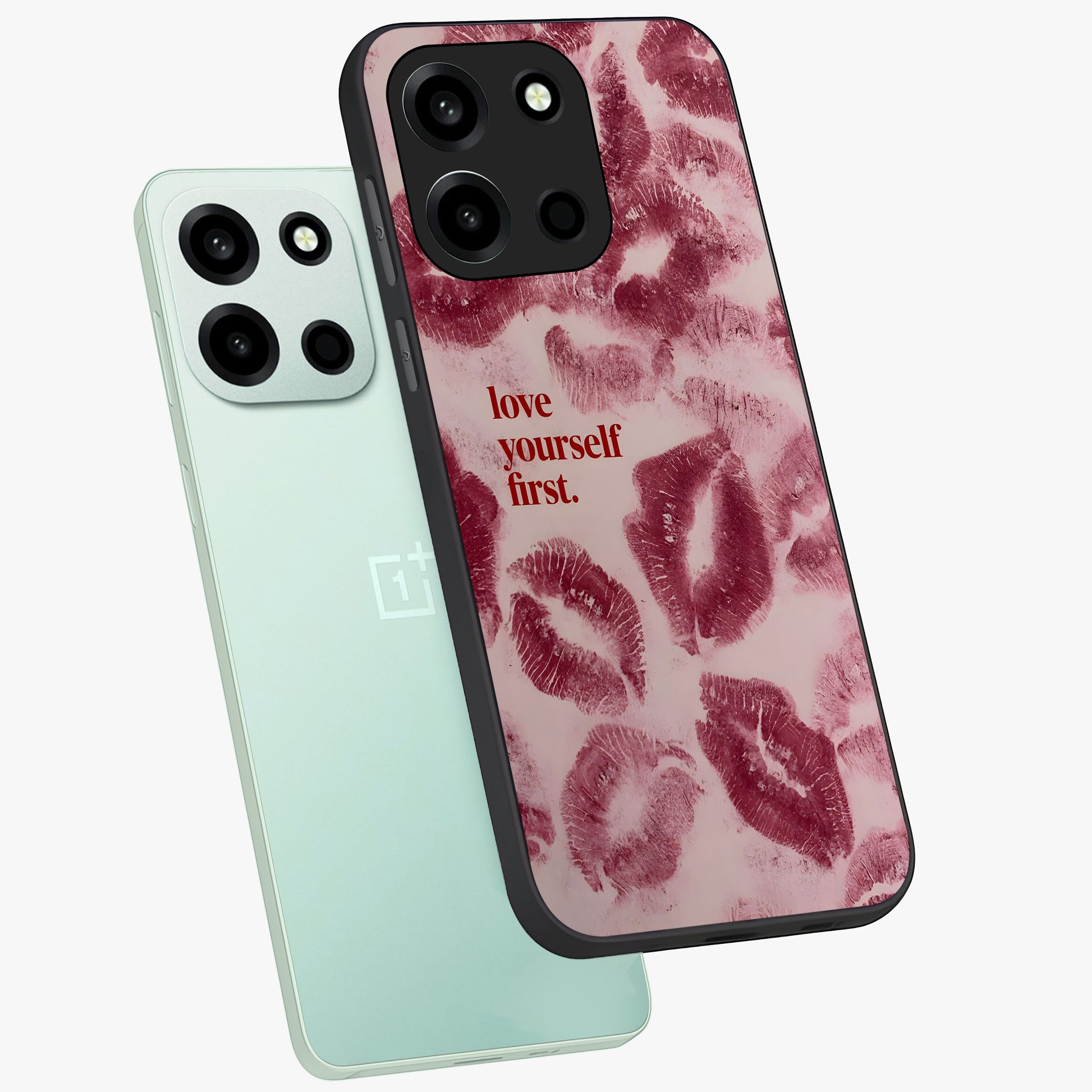 Crimson Kiss Love Glass Case displayed in angled mockup highlighting bold love inspired design with modern aesthetic style.