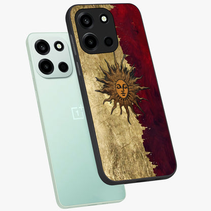 Crimson Sun Majesty Glass Case displayed in angled mockup highlighting majestic crimson sun design with bold aesthetic style.