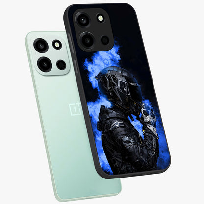 Cyber Sentinel Protocol Glass Case displayed in angled mockup highlighting digital cyber design with sci-fi aesthetic style.