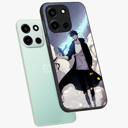 Dark Lightning Anime Warrior Glass Case displayed in angled mockup highlighting powerful lightning themed anime illustration.