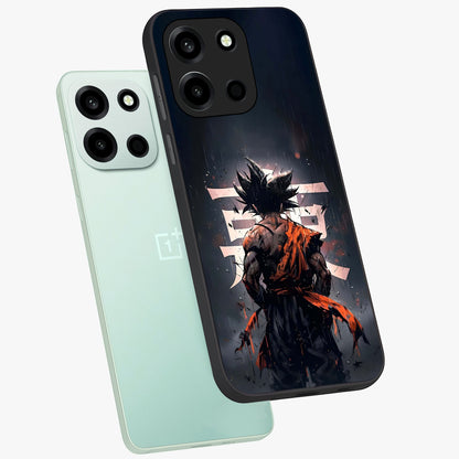 Dark Warrior In Rain Glass Case displayed in angled mockup highlighting dramatic warrior illustration with dark rain aesthetic.