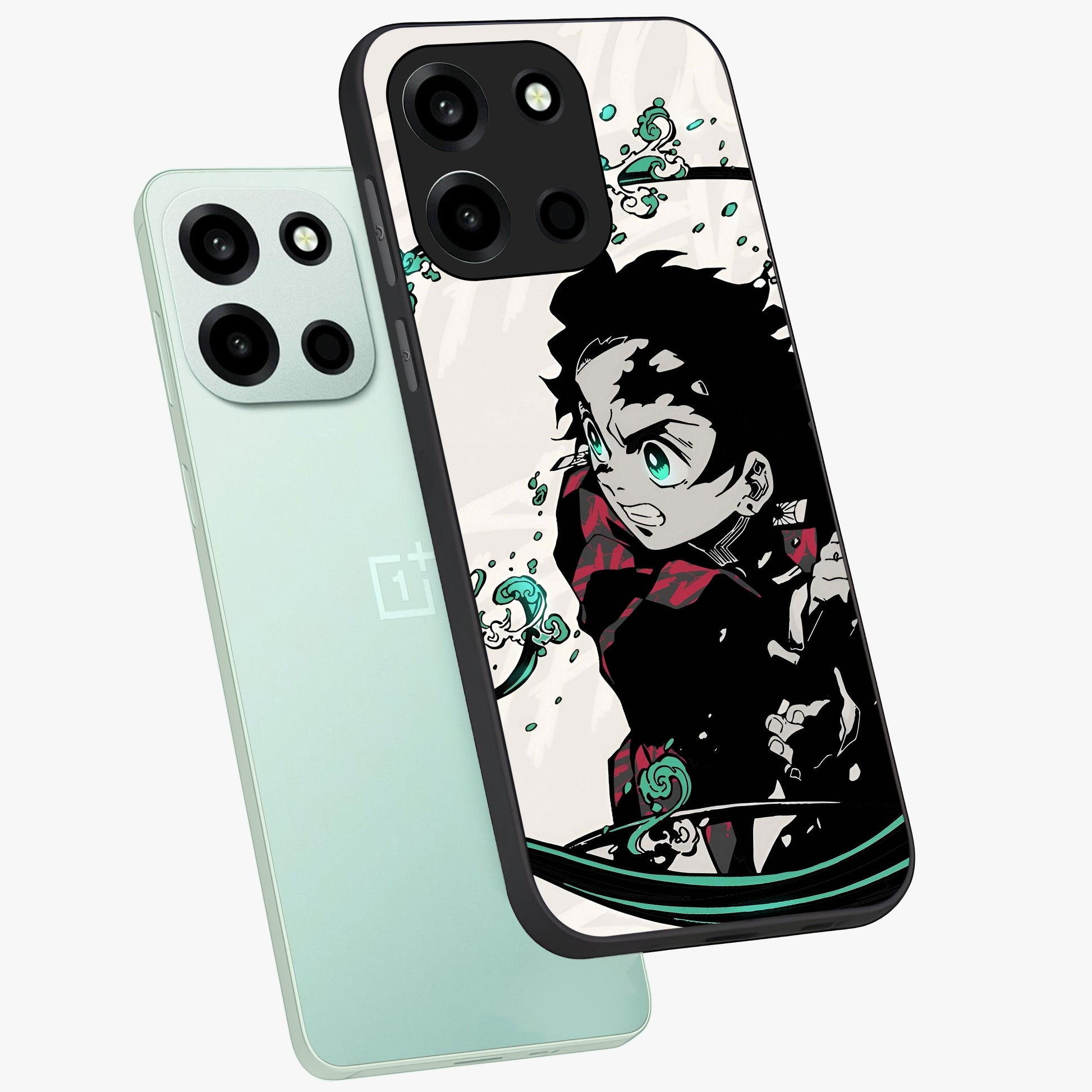 Demon Slayer Glass Case displayed in angled mockup highlighting dramatic anime character design with action aesthetic.