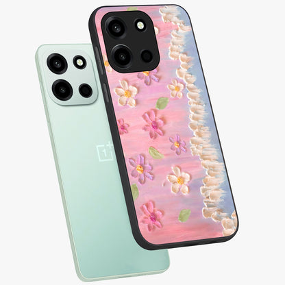 Dreamy Painted Garden Glass Case displayed in angled mockup highlighting colorful garden illustration with dreamy aesthetic style.