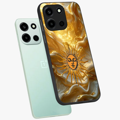 Eternal Golden Glow Glass Case displayed in angled mockup highlighting glowing golden aesthetic design with elegant style.