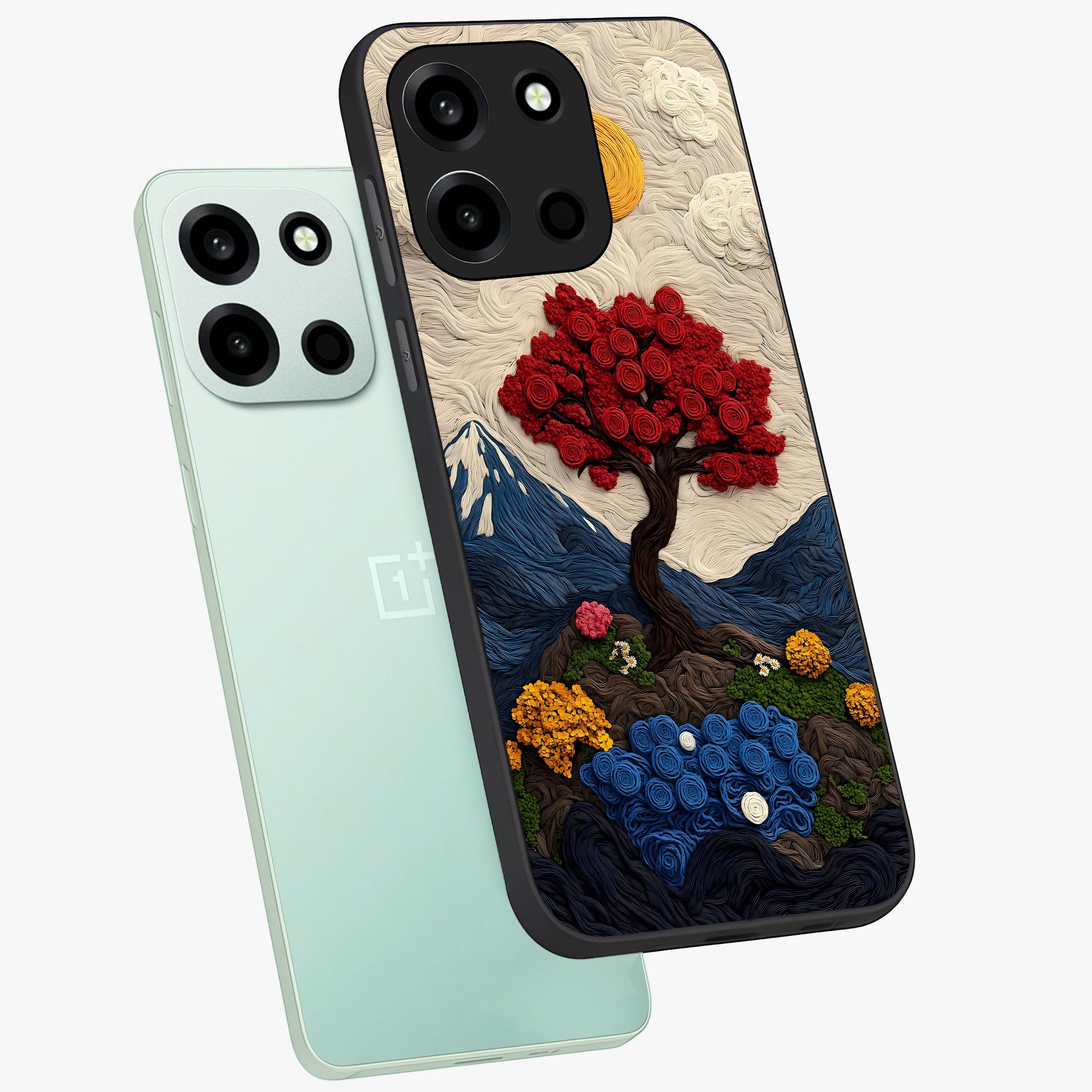 Eternal Nature Tapestry Glass Case displayed in angled mockup highlighting detailed botanical pattern with artistic aesthetic.