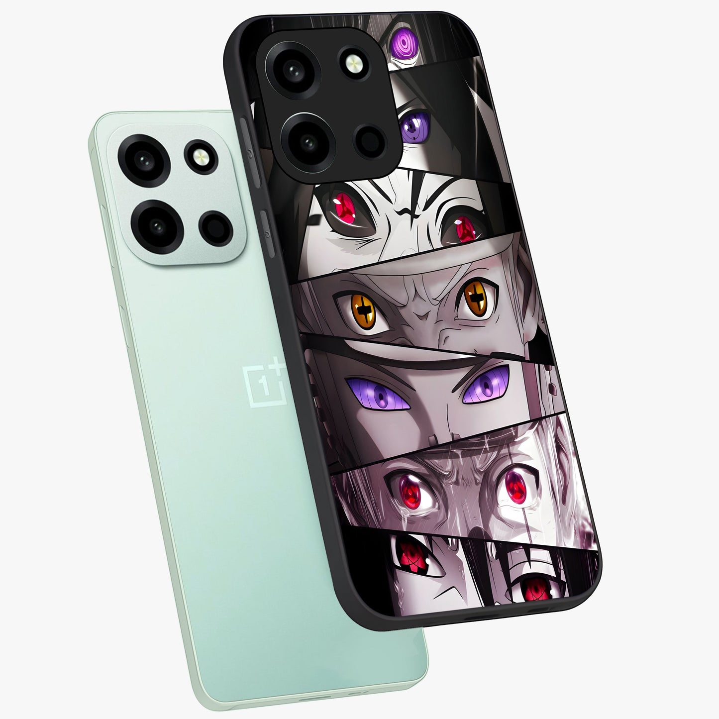 Eyes of Destiny Glass Case displayed in angled mockup highlighting bold eye illustration with mystical aesthetic style.