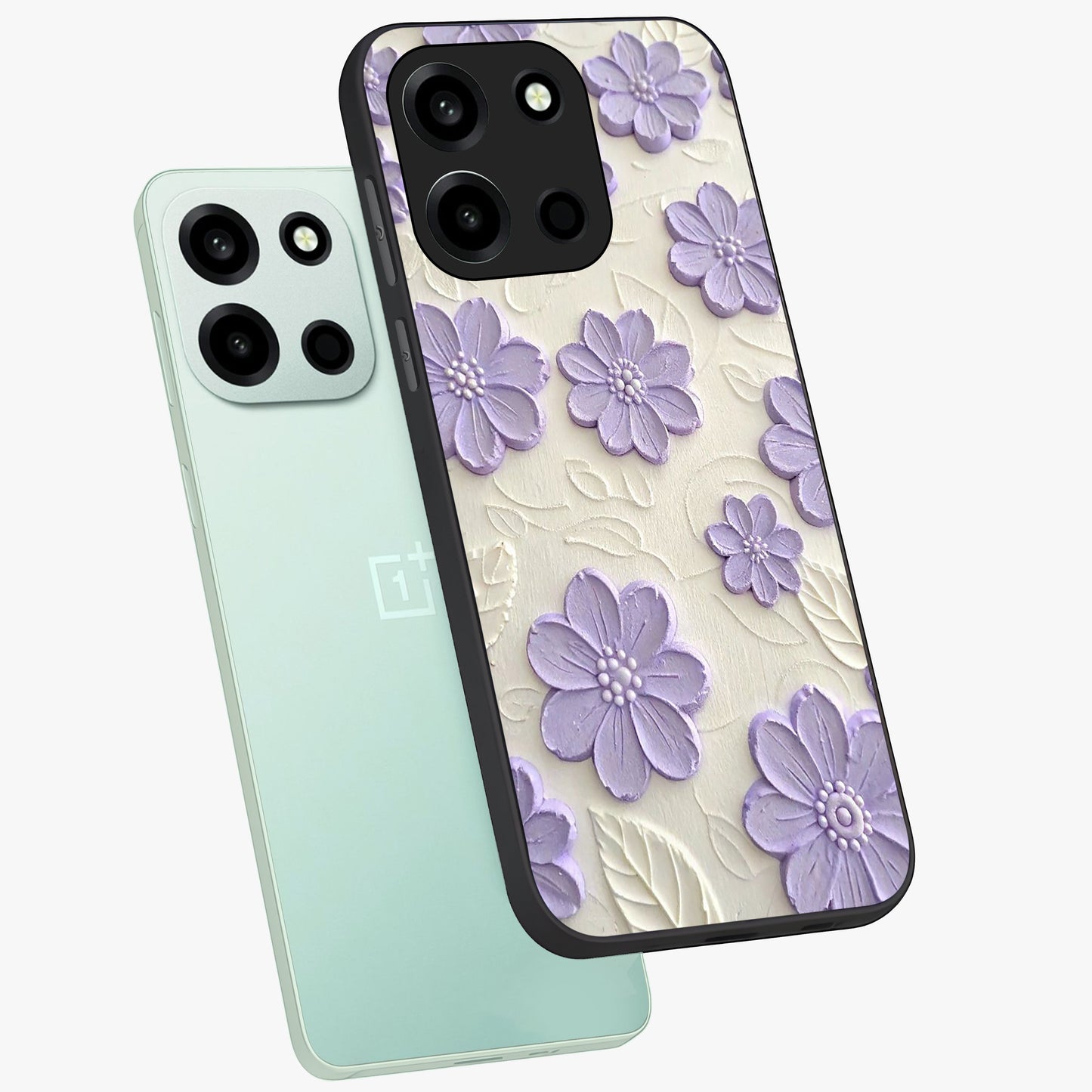 Floral Wall Art With Purple Flowers Glass Case displayed in angled mockup highlighting vibrant purple floral illustration with artistic aesthetic.