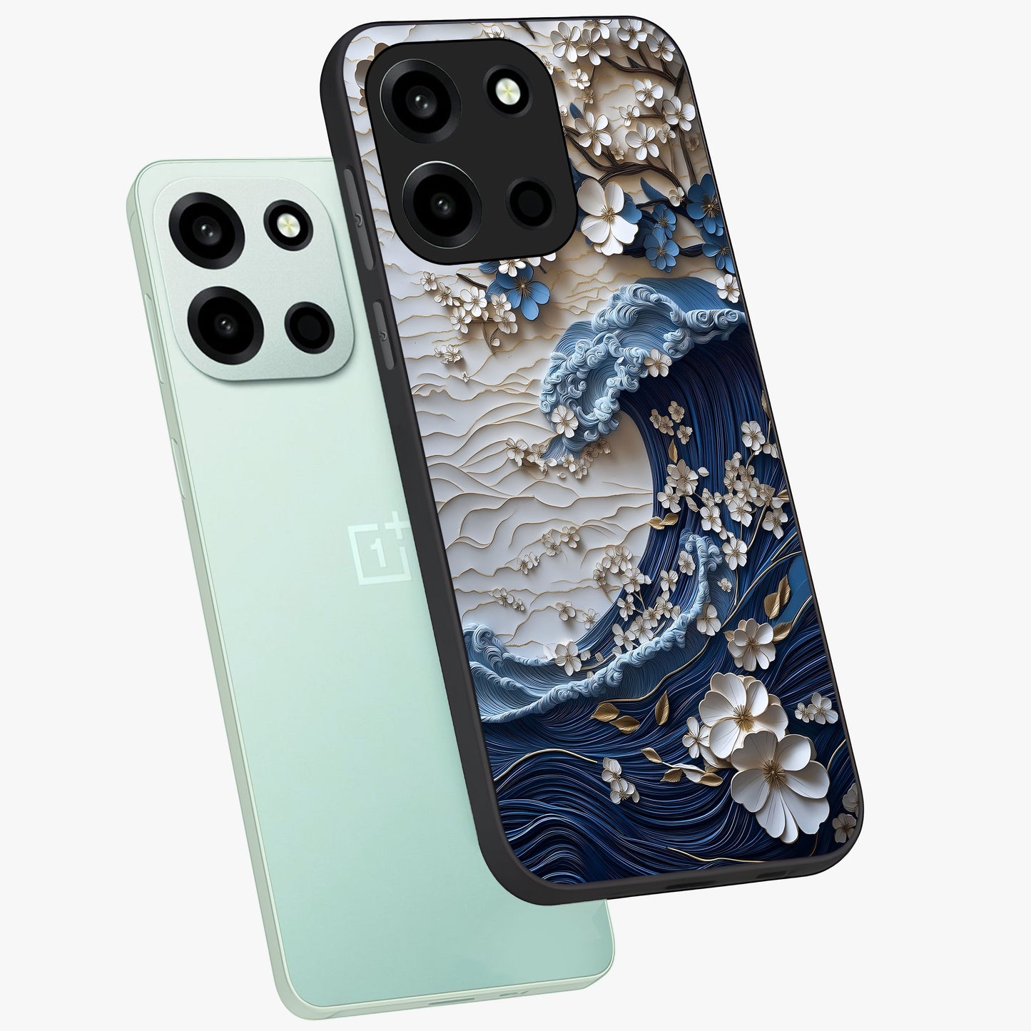 Floral Wave Origami Glass Case displayed in angled mockup highlighting geometric origami flower design with modern aesthetic style.