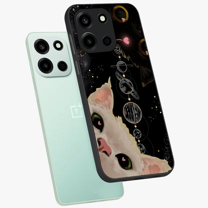 Galactic Cat Glass Case displayed in angled mockup highlighting celestial feline illustration with galaxy aesthetic style.